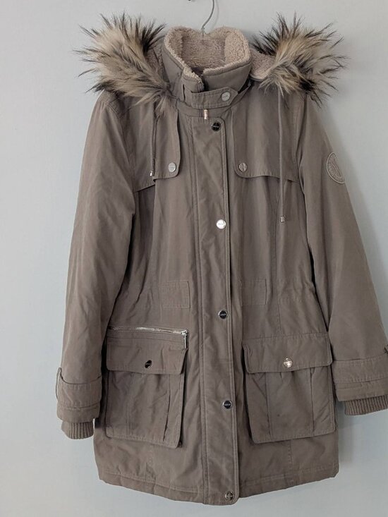 DKNY Anorak Coat faux fur hooded - Picture 1 of 6